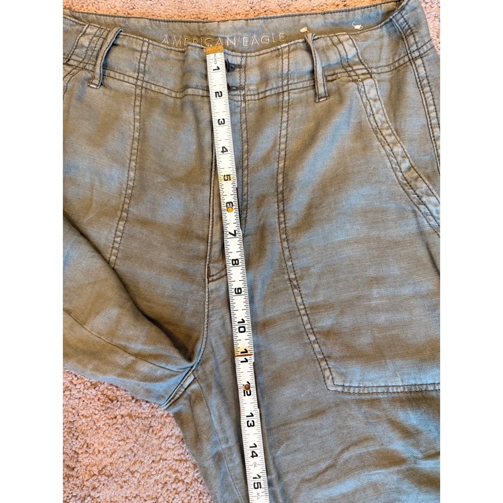American Eagle Women Olive Green Linen Blend Utility Cargo Pants Sz 8 Reg Safari - Picture 5 of 15